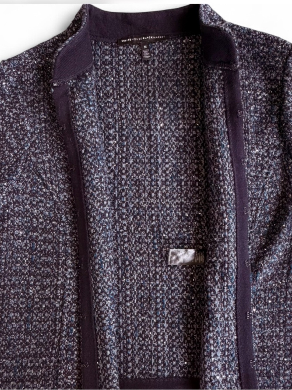 White House Black Market Navy Tweed Military-Style Blazer - Picture 6 of 9
